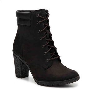black timberland high heel boots